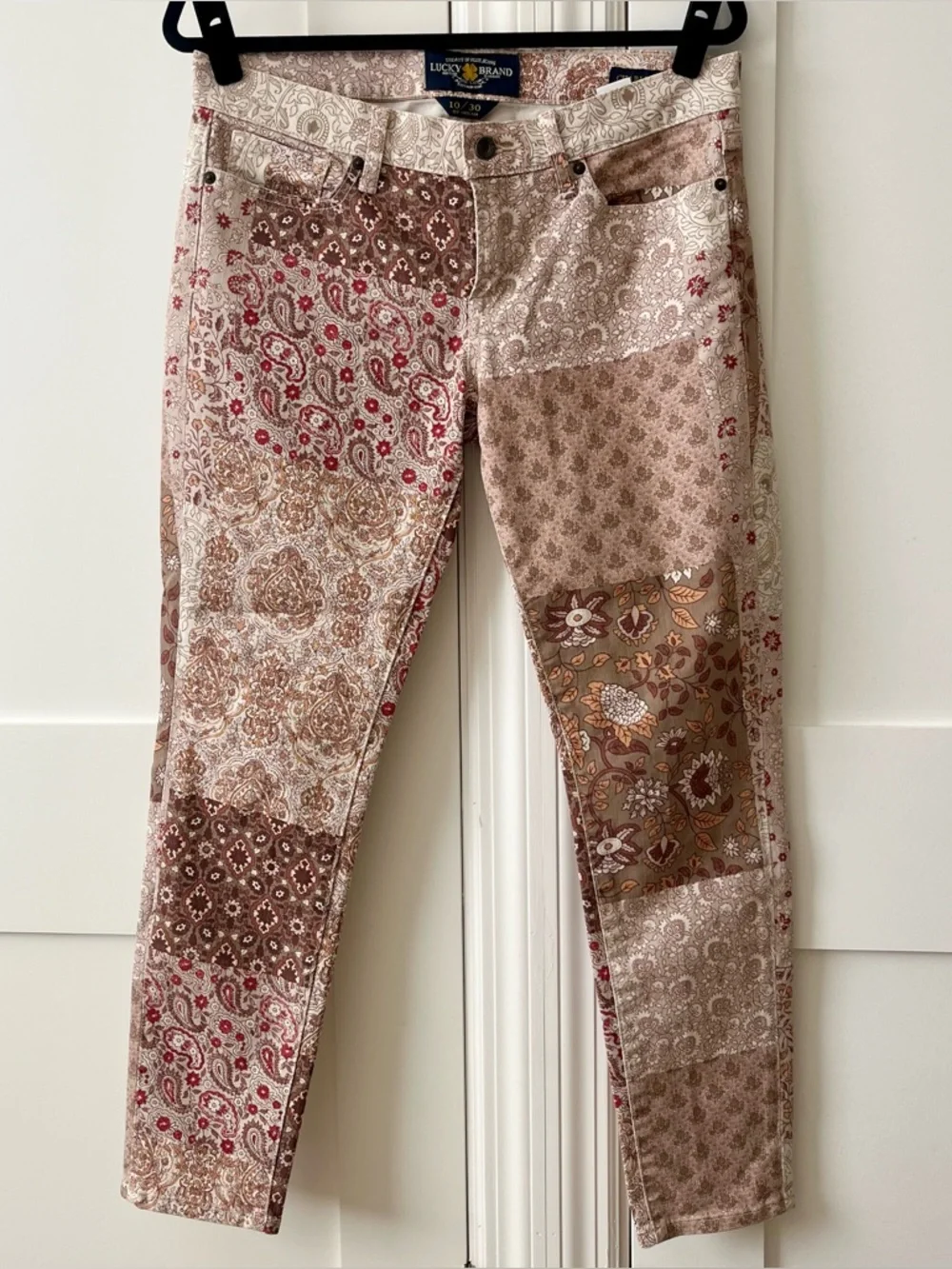 Lucky Brand Charlie Skinny Boho Patchwork Jeans Beige Sz 10 - Picture 2 of 16